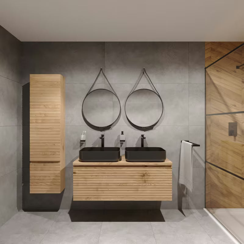 Závěsná skříňka pod umyvadlo Naturel Savona v dekoru dub halifax mat s frézovaným čelem