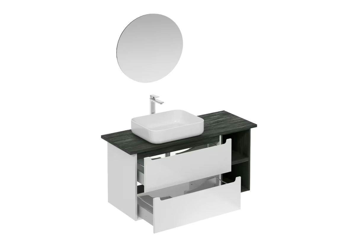 Koupelnová sestava Naturel Stilla v bílém lesku s prvky v barvě černého betonu
