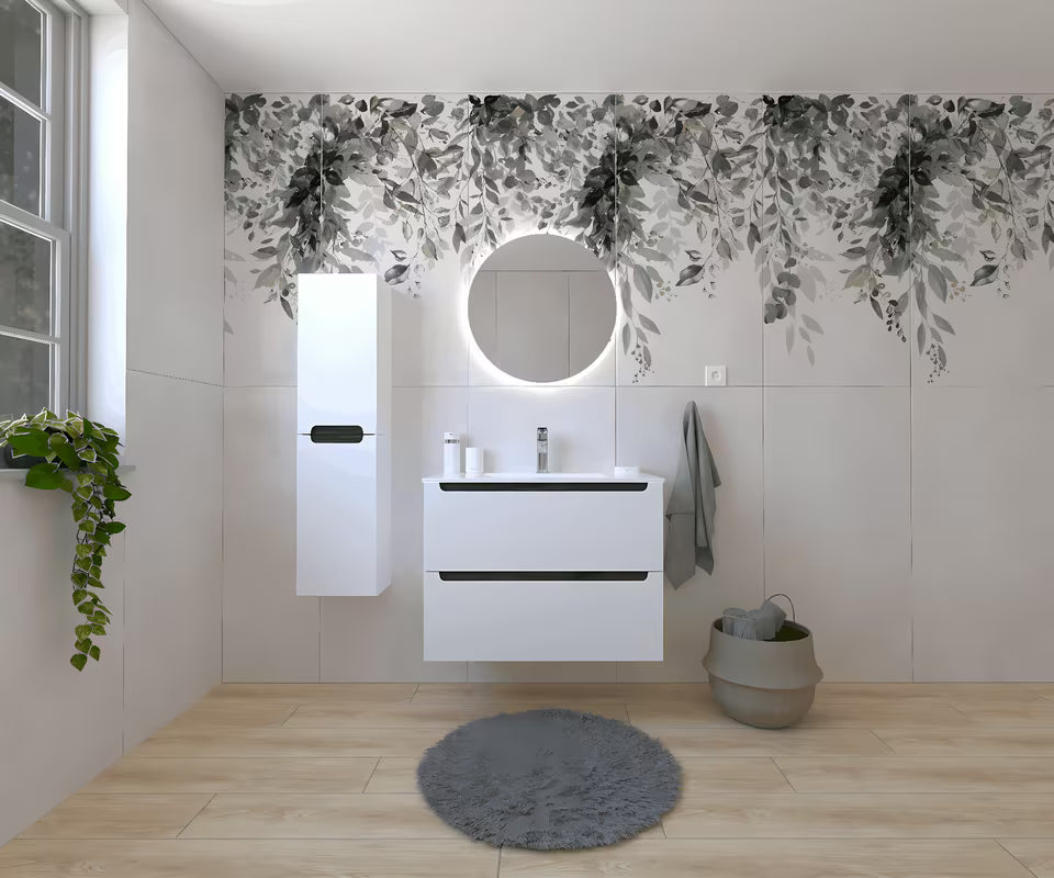 Koupelnová sestava Naturel Stilla v bílém lesku s umyvadlem a zrcadlem s LED osvětlením