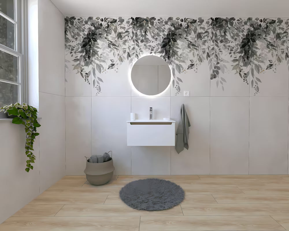 Koupelnová sestava Naturel Stilla v bílém lesku s umyvadlem a zrcadlem s LED osvětlením