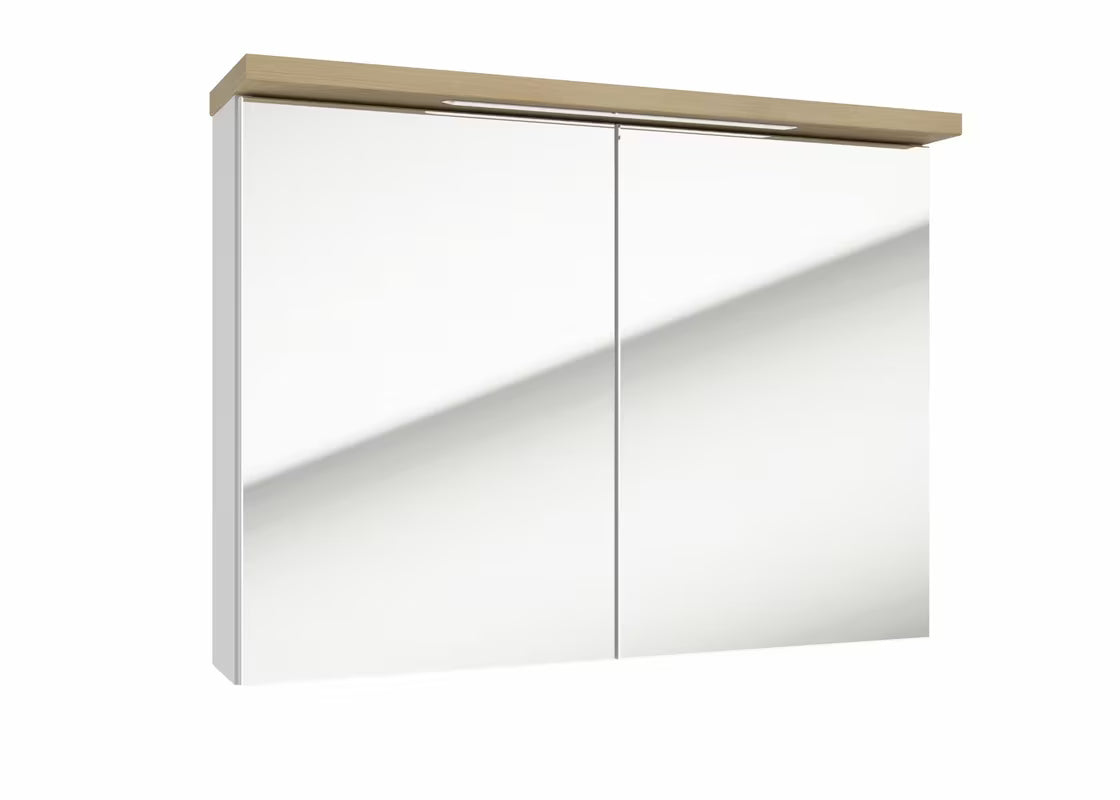 Bílá zrcadlová skříňka Naturel Stilla 80x60 cm s LED osvětlením a dvířky