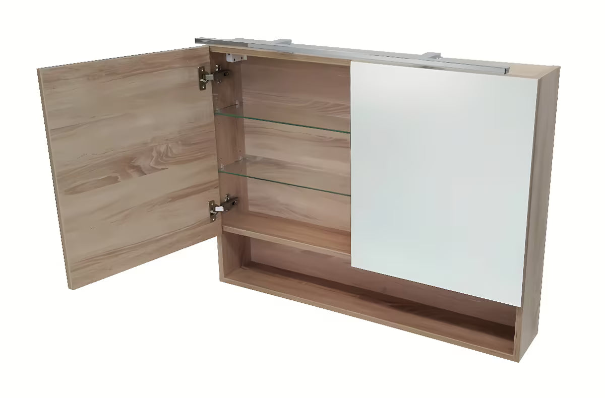Zrcadlová skříňka Naturel Vario Dekor v provedení dub bardolino s úložným prostorem za zrcadlovými dvířky.