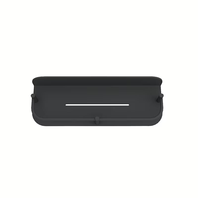 Černá koupelnová police do sprchy bez vrtání s ohrádkou a drážkou pro odkapávání vody