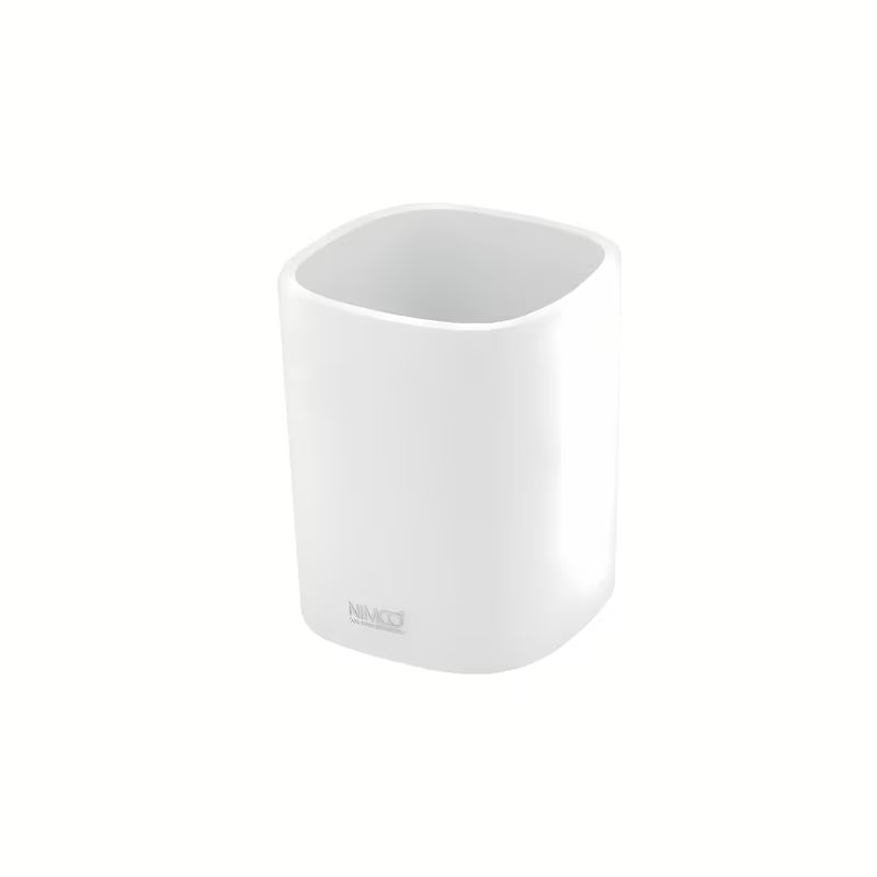 Bílý volně stojící držák zubních kartáčků Nimco Badu z polyresinu (tvrdý plast).