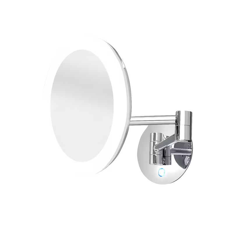LED kosmetické zrcátko Nimco v chromovém provedení s 5× zvětšením a dotykovým podsvíceným spínačem.