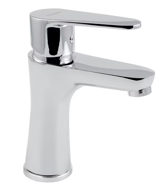 Jednoručna Baterija stojeća miješalica za umivaonik Novaservis Titania Fresh Eco u sjajnom kromu bez odvoda.