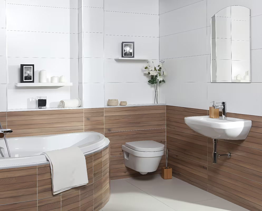 Volně stojící dávkovač mýdla Optima Latia z dřevěného materiálu s elegantním designem