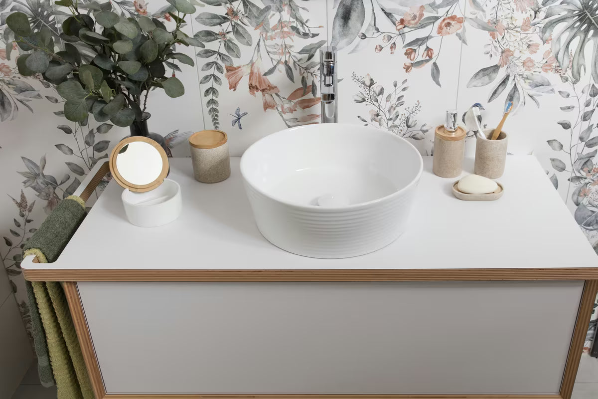 Dóza Optima Poly v barvě light-limestone z polyresinu do koupelny