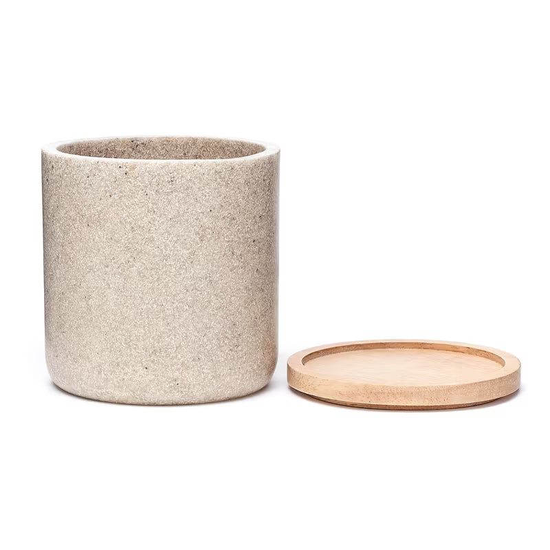 Box s víčkem Optima Poly v odstínu light-limestone s dřevěným víčkem