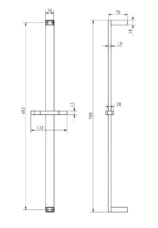 Hranatá sprchová tyč Optima Chrome s posuvným jezdcem, délka 68 cm