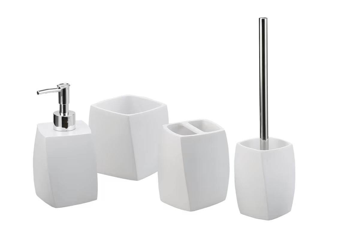 Bílá koupelnová dóza Optima Suza v moderním designu pro uložení kartáčků a kosmetických pomůcek.