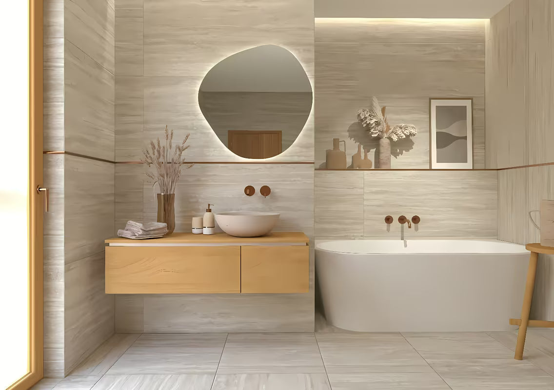 Volně stojící dóza Optima Tera v dekoru light-limestone do světlé koupelny