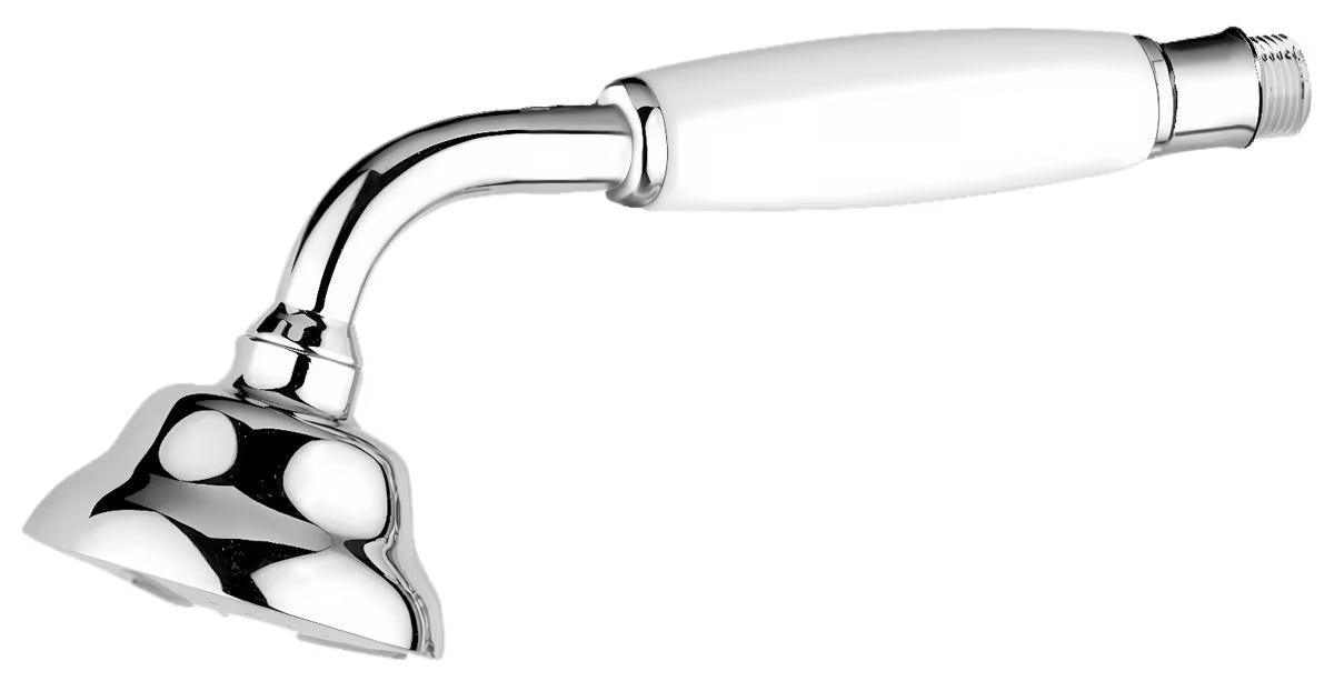 Chromová ruční sprcha Paffoni Belinda v retro designu s průměrem sprchové hlavice 7 cm.