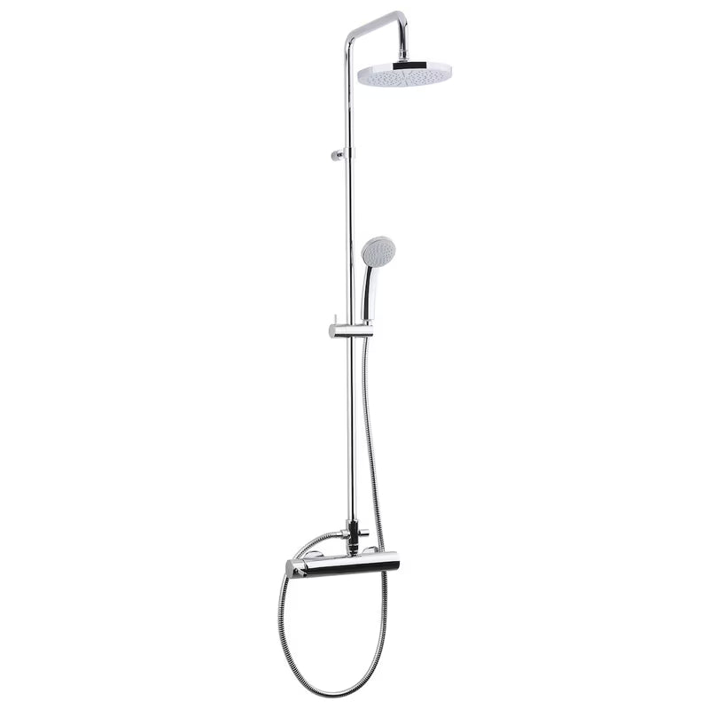 Sprchový systém Paffoni Chrome s pákovou baterií, ruční a hlavovou sprchou v kulatém designu.