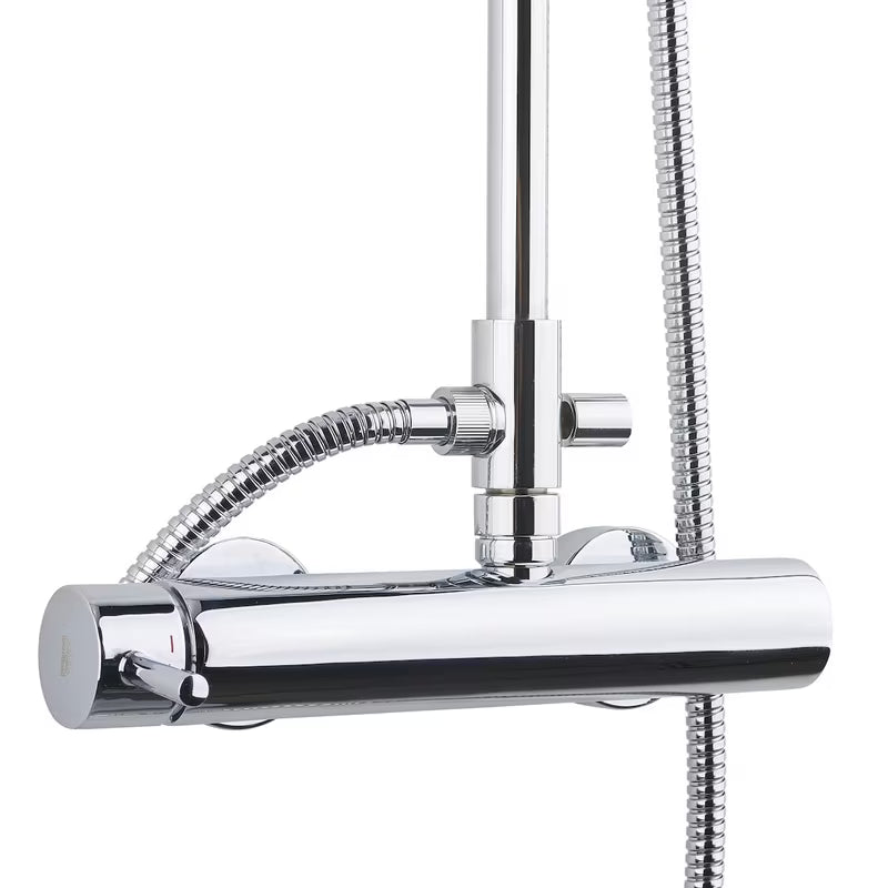 Sprchový systém Paffoni Chrome s pákovou baterií, ruční a hlavovou sprchou v kulatém designu.