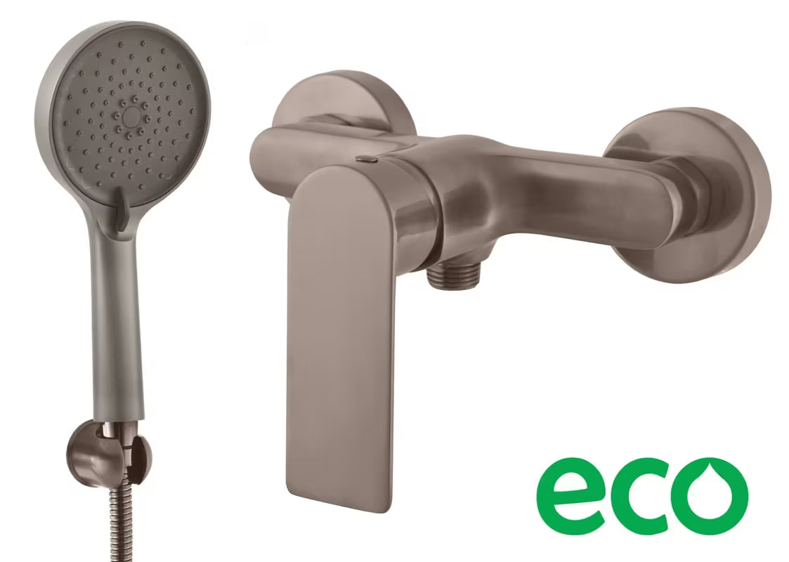 Páková nástěnná sprchová baterie Rav Slezak Nil se sprchovým setem v provedení kartáčovaná metal grey.