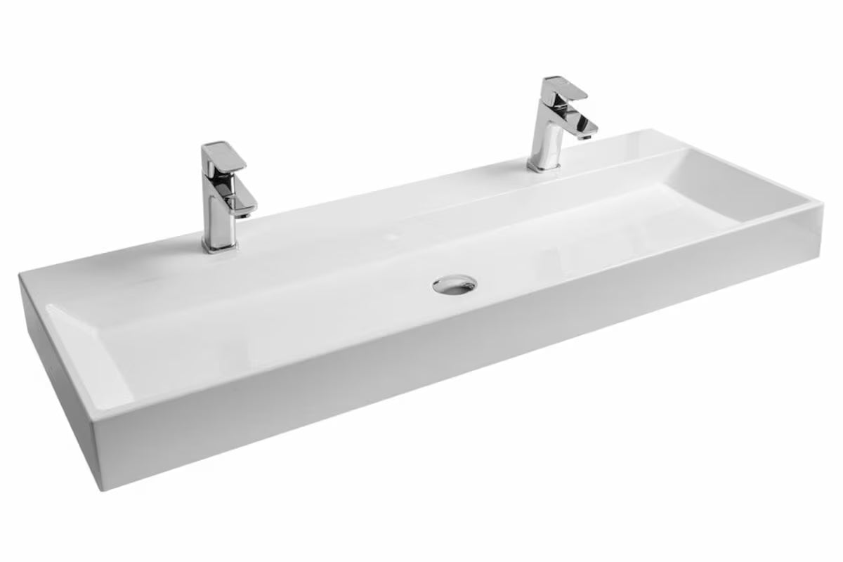 Bílé závěsné nábytkové umyvadlo Ravak Natural Duo 120x45 cm z litého mramoru bez přepadu