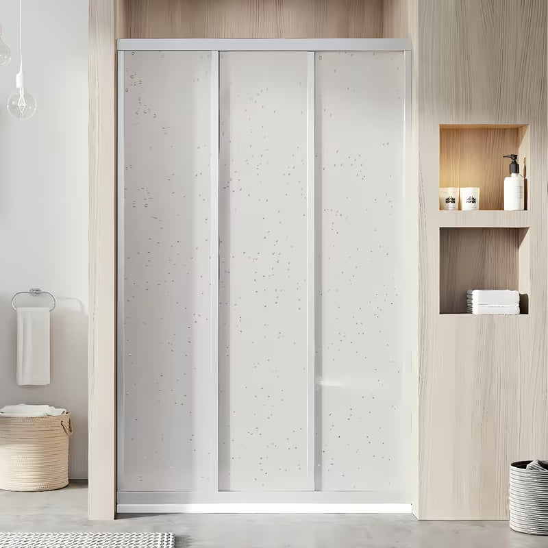 Bílé sprchové dveře Ravak Supernova 90 cm s posuvným otevíráním a neprůhlednou výplní Pearl.