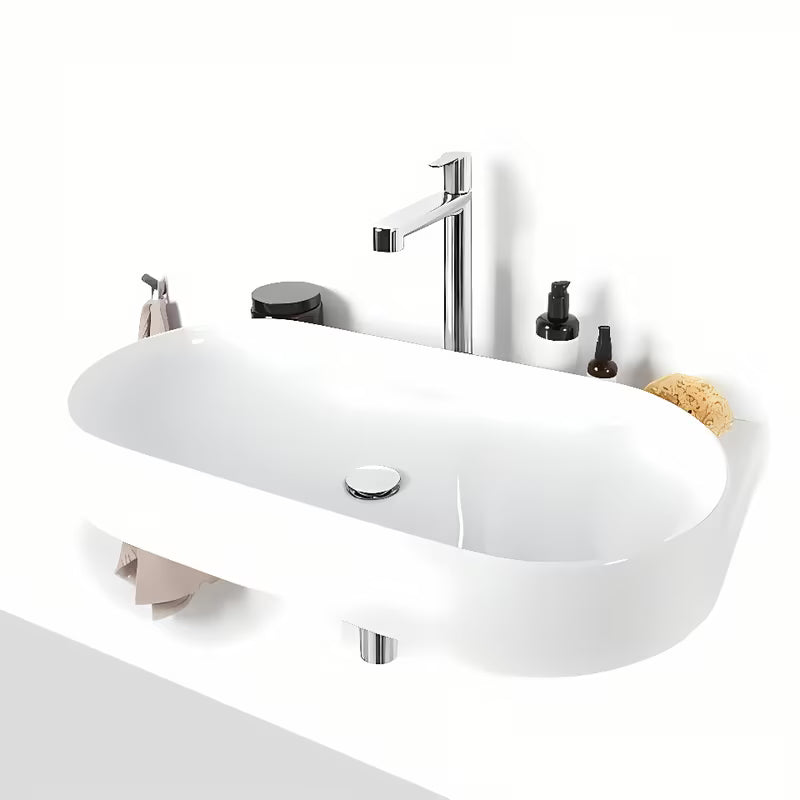 Bílé keramické zápustné umyvadlo Ravak Yard s odkládací plochou v zadní části