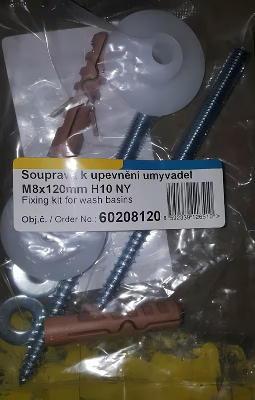Montážní sada Roca Nexo pro upevnění pisoáru a umyvadla s kovovými prvky a plastovými pouzdry.