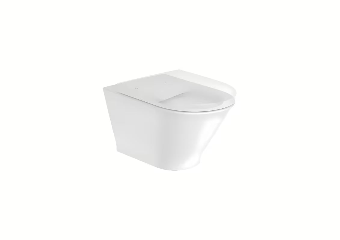 Bílé závěsné WC Roca The Gap s Rimless provedením a lesklým glazovaným povrchem.