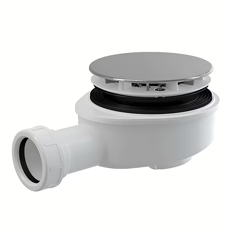 Snížený sifon k vaničce Roth s plastovou chromovanou krytkou pro odtok 90 mm