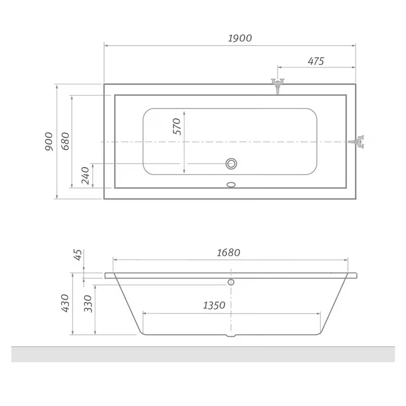 Roth Kubic Neo obdélníková akrylátová vana 190x90 cm s možností levé i pravé orientace