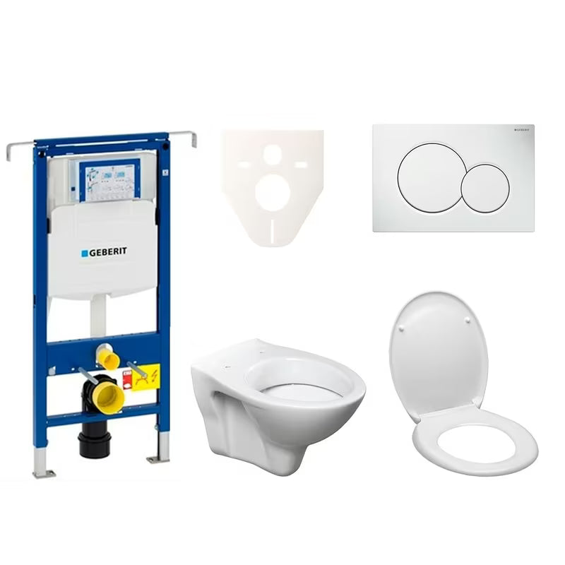 Závěsný WC set S-Line Pro s modulem Geberit Duofix, sedátkem a bílým ovládacím tlačítkem