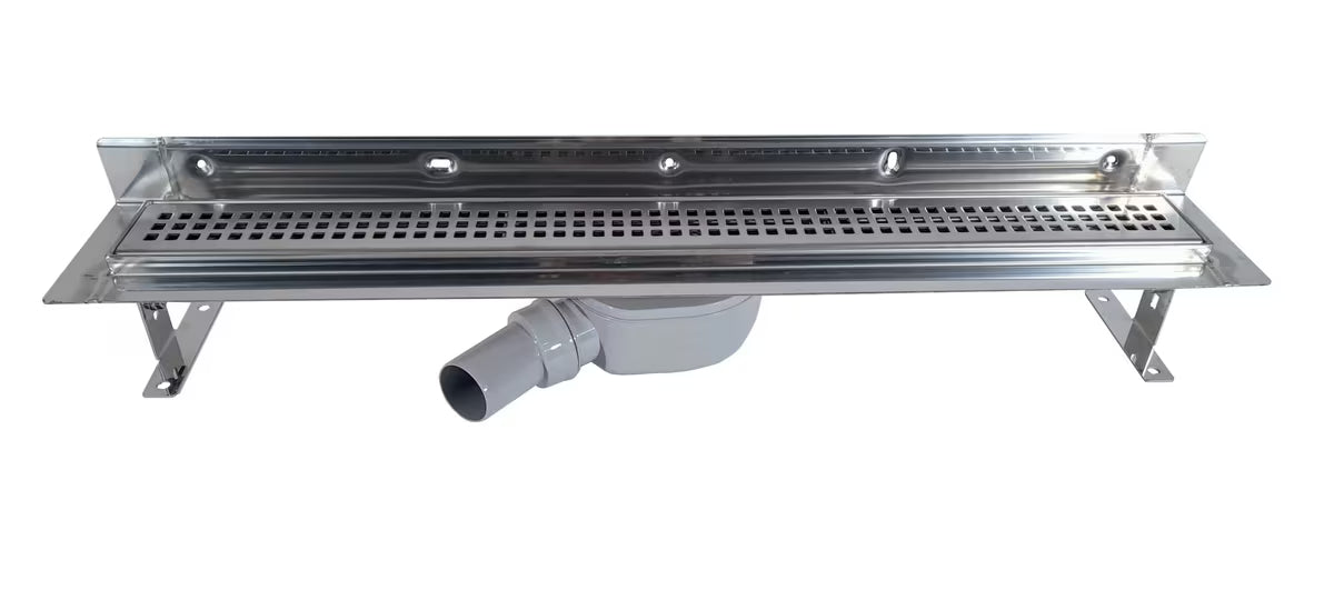 Nerezový sprchový žlab S-Line Klasik 65 cm s roštem pro montáž ke zdi v lesklém provedení.