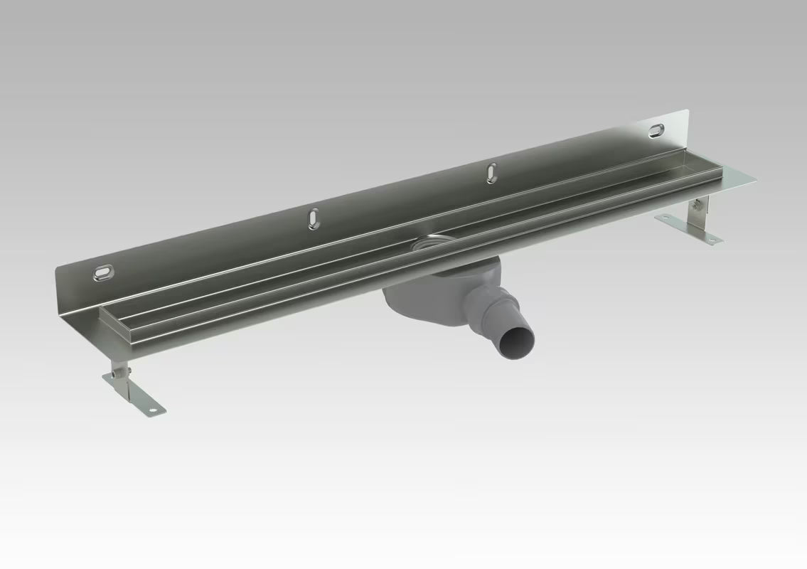 Nerezový sprchový žlab S-Line Klasik 65 cm s roštem pro montáž ke zdi v lesklém provedení.
