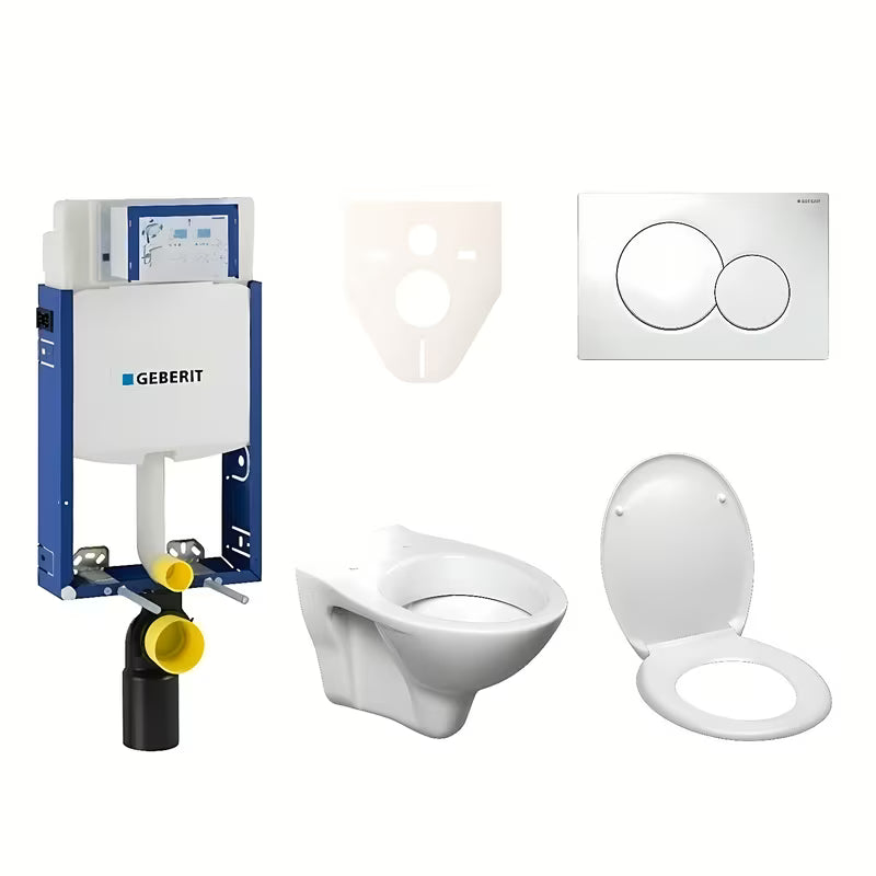 Závěsný WC set S-Line Pro s modulem Geberit Kombifix, bílým tlačítkem Sigma 01 a sedátkem