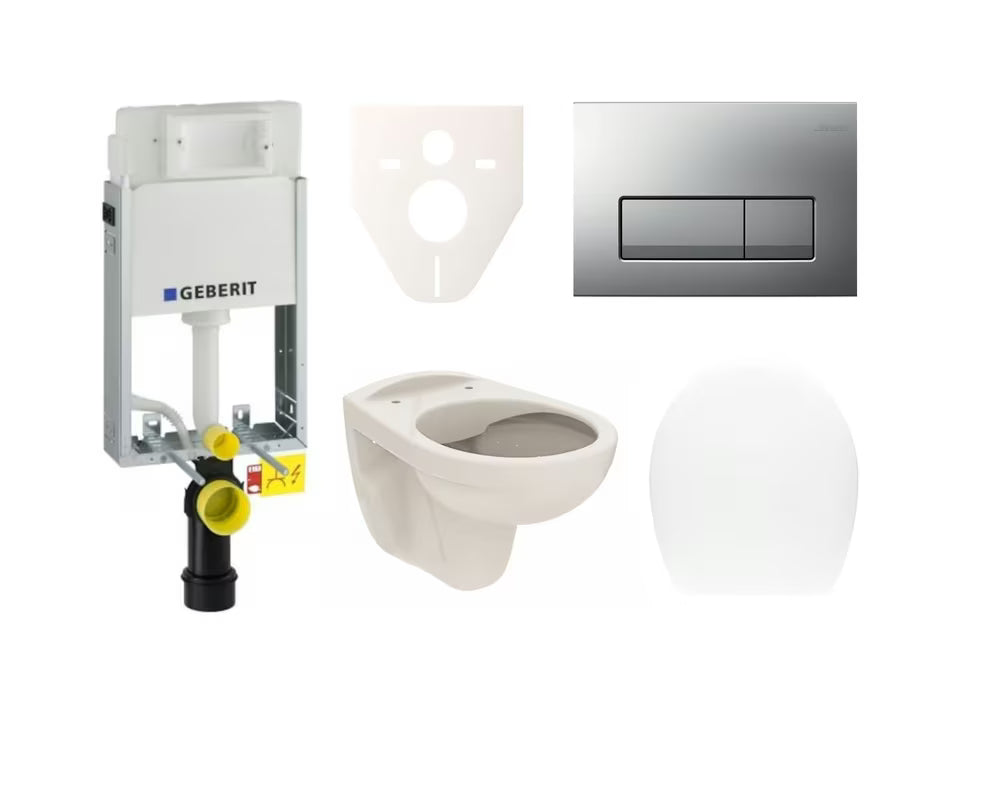 Závěsný WC set S-Line Pro s modulem k zazdění, nádržkou Geberit Kombifix a tlačítkem chrom mat.