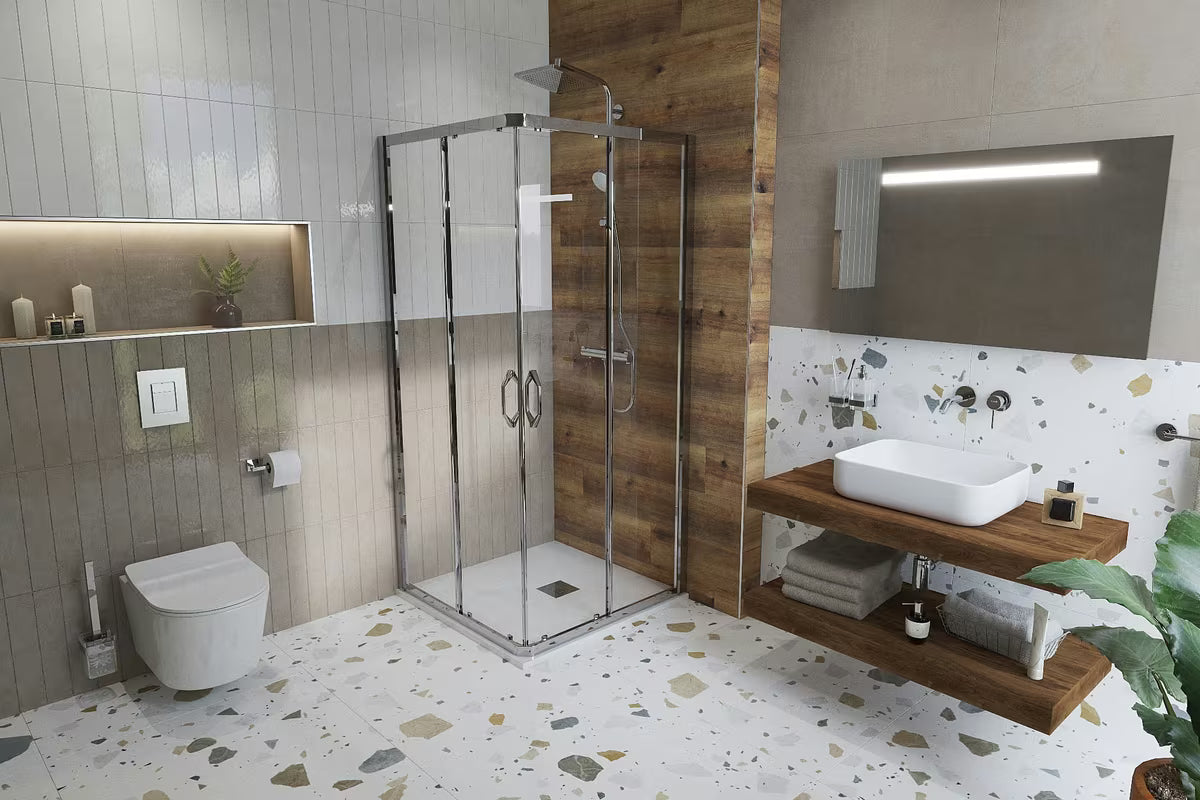 Bílá čtvercová sprchová vanička SAT Alek 90x90 cm z litého mramoru s nízkým profilem
