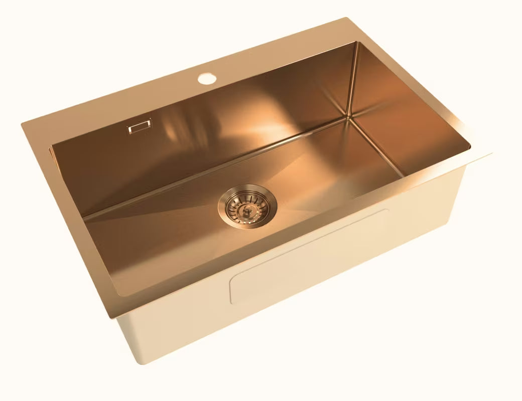 Kuchyňský jednodřez SAT Aurum rose gold z kartáčované nerezové oceli pro montáž na pracovní desku