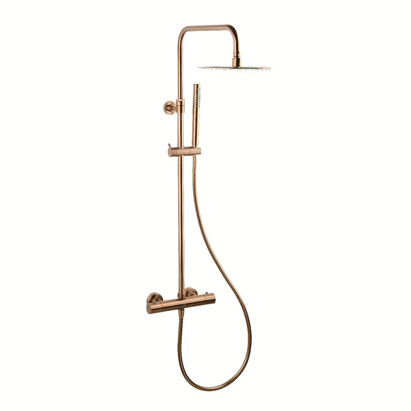 Sprchový systém SAT Aurum s termostatickou baterií v provedení rose gold brushed s hlavovou a ruční sprchou.