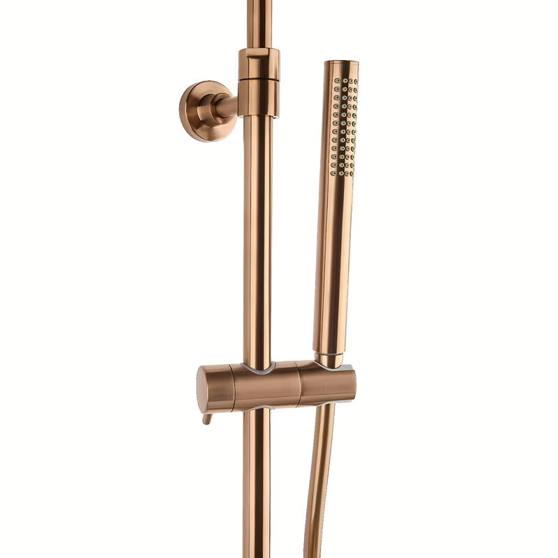 Sprchový systém SAT Aurum s termostatickou baterií v provedení rose gold brushed s hlavovou a ruční sprchou.