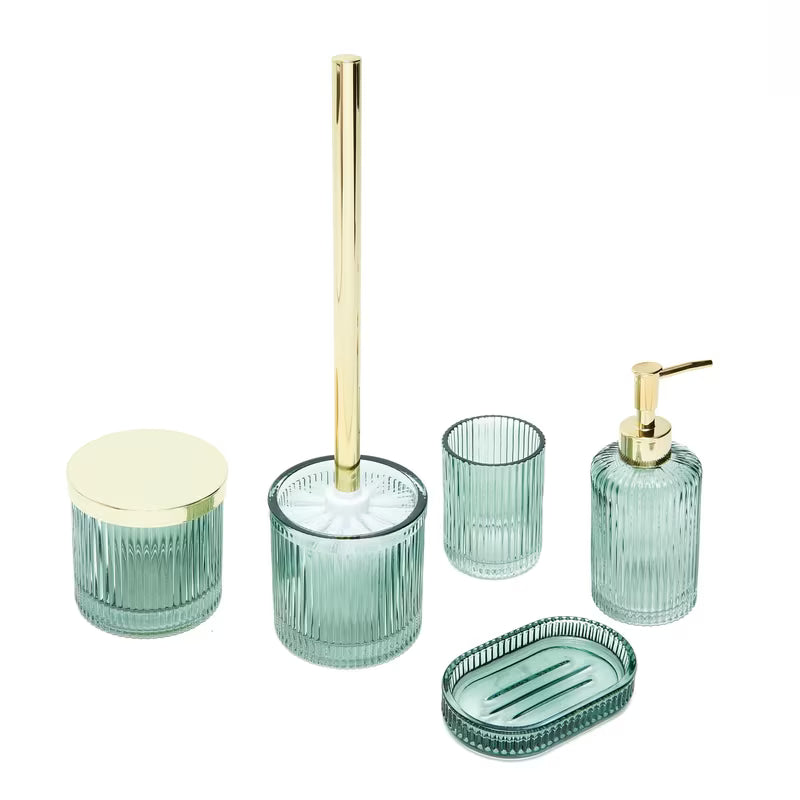 Zelená volně stojící mýdlenka SAT Boho z lesklého skla s jednoduchým elegantním designem.