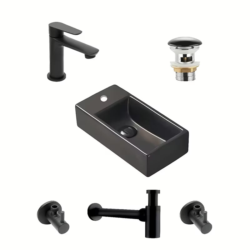 Koupelnová sestava SAT Brevis v černé barvě s umývátkem 40,5 x 20,5 cm, baterií a sifonem
