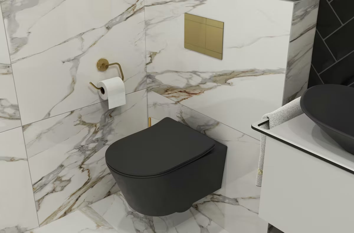 Černo-matné závěsné WC SAT Brevis se skrytým uchycením a sedátkem SoftClose