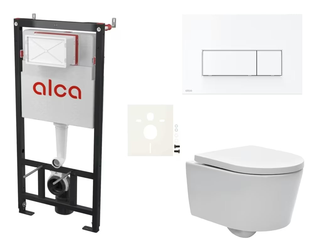 Závěsný WC set SAT Brevis s předstěnovým modulem Alca, tlačítkem a sedátkem SoftClose a EasyLock.