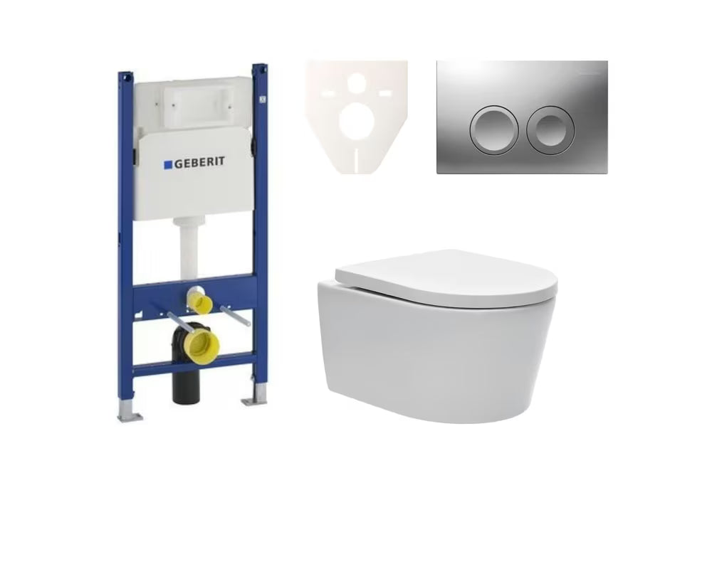Závěsný WC set SAT Brevis s instalačním modulem a nádržkou Geberit Delta pro předstěnovou montáž.
