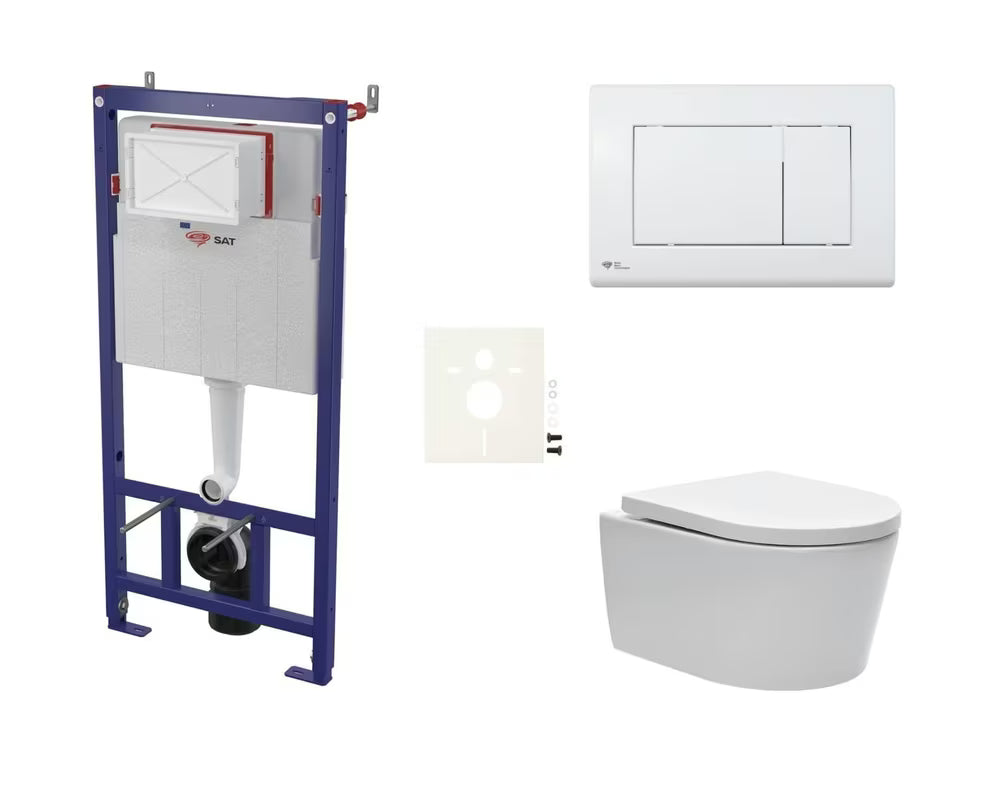 Viseći WC set SAT Brevis s ugradbenim modulom, tipkom za ispiranje i sjedalom soft Close