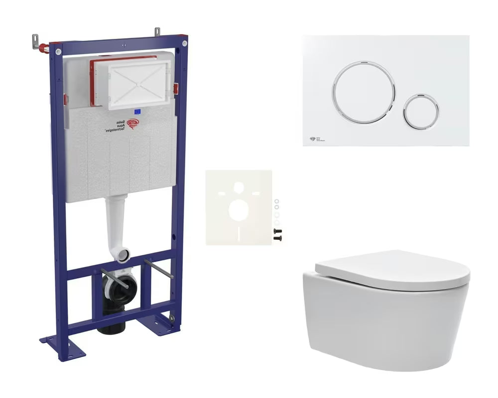 Závěsný WC set SAT Brevis s podomítkovým modulem, ovládacím tlačítkem a sedátkem se SoftClose a EasyLock