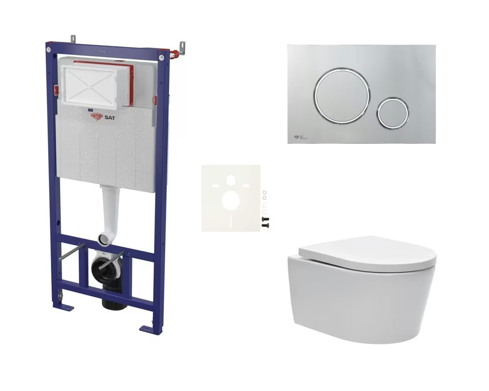 Viseći WC set SAT Brevis s podžbuknim modulom, tipkom za ispiranje i sjedalom s funkcijama soft Close i EasyLock.