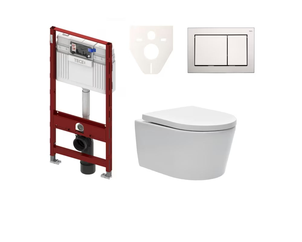 Závěsný WC set SAT Brevis s podomítkovým modulem TECE Profil a ovládacím tlačítkem