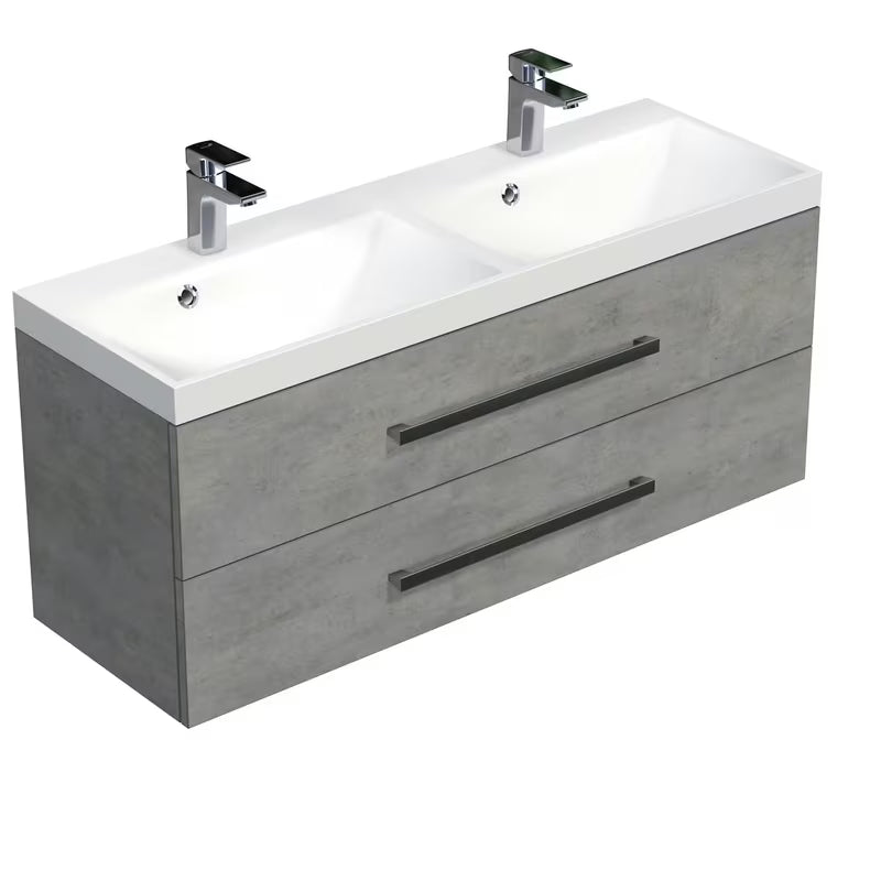 Závěsná koupelnová skříňka SAT Cube Way s dvojumyvadlem v dekoru beton 120x53x40 cm