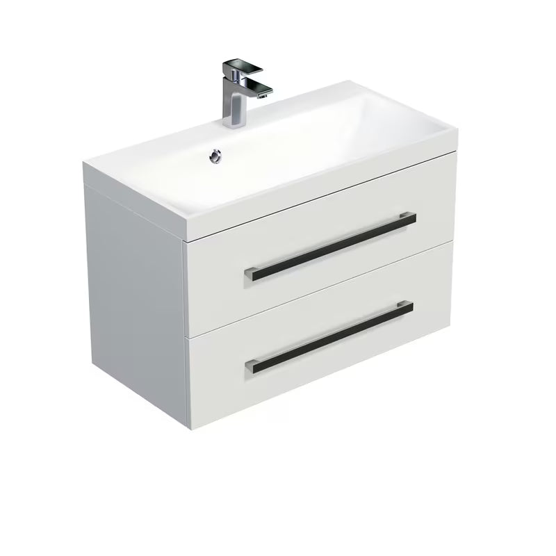 Závěsná koupelnová skříňka SAT Cube Way s umyvadlem z litého mramoru v bílém lesku 80x40 cm
