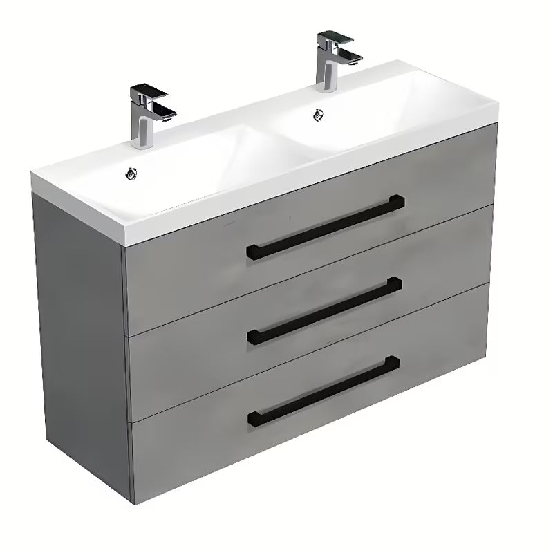 Závěsná koupelnová skříňka SAT Cube Way s dvojumyvadlem v dekoru beton