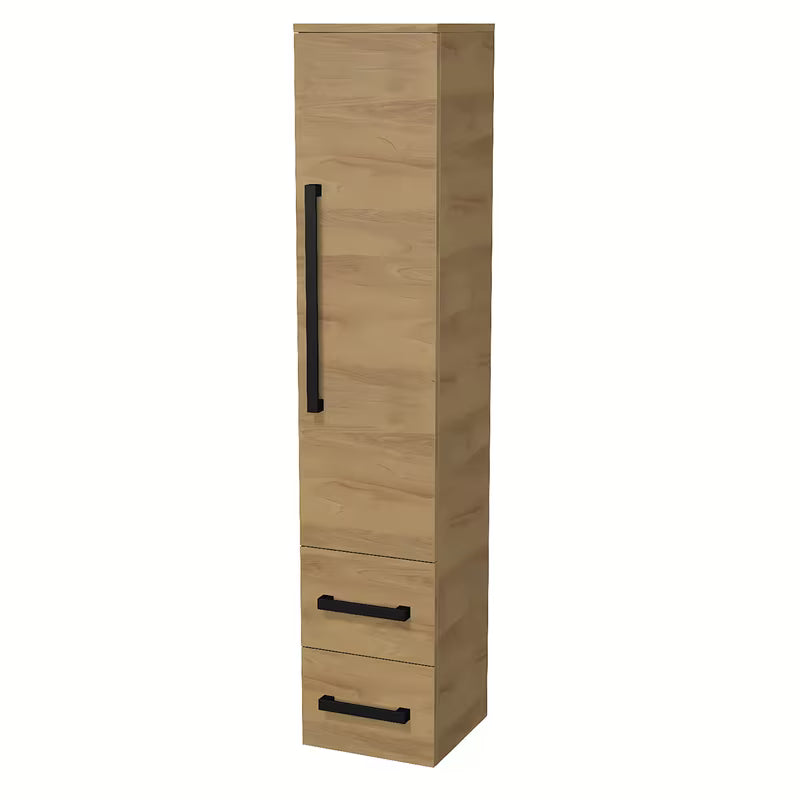 Vysoká koupelnová skříňka SAT Cube Way v dekoru dub hickory s černými úchytkami