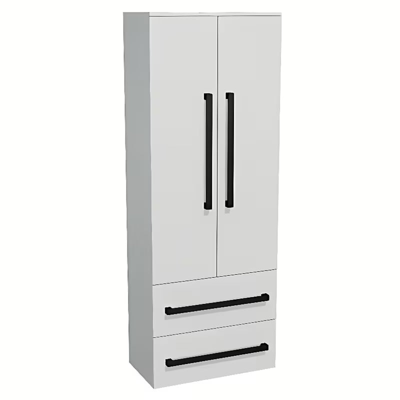 Vysoká závěsná koupelnová skříňka SAT Cube Way 60x33x163 cm v bílém lesku s černými úchytkami